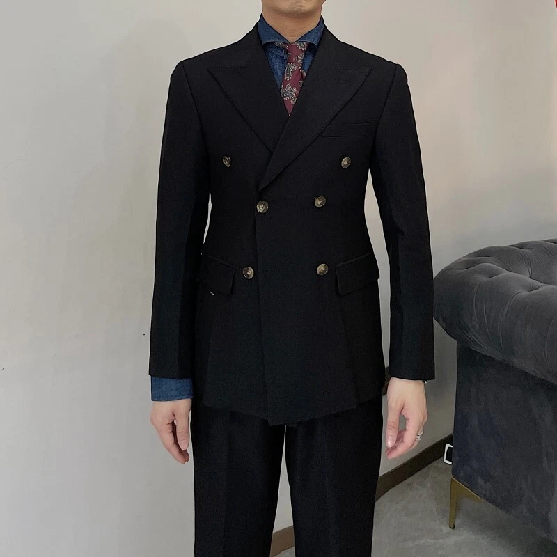 Conjunto de Traje Retro Para Hombre Delgado Doble Pecho Moda Negocios Formal Traje Dos Piezas Foto 4 de 4