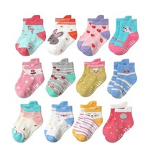 12 Pairs 1-7Yrs Baby Socks Infants Toddler Kids Girls Non Slip Cotton Crew Socks