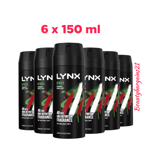 Lynx Africa 48 hours of odour-busting zinc tech Bodyspray deodorant 6x 150 ml
