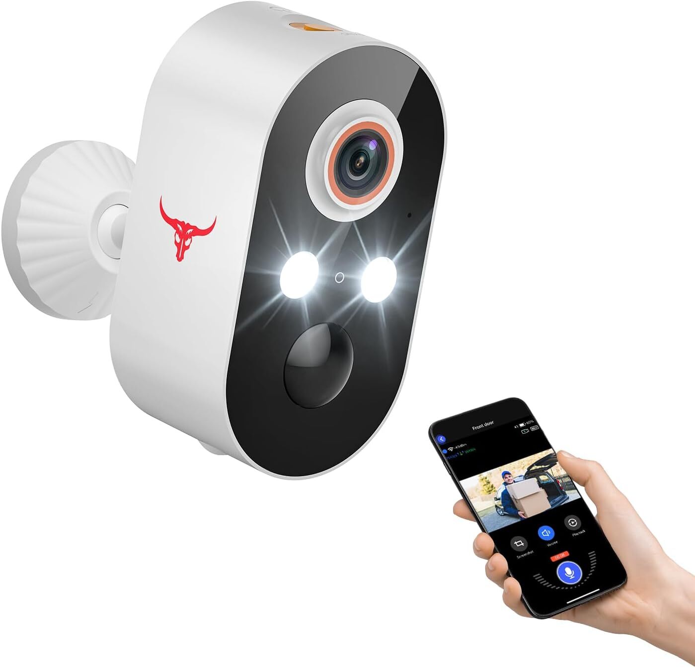 Security Camera Wireless Outdoor, 1080P Battery Power WiFi White-image