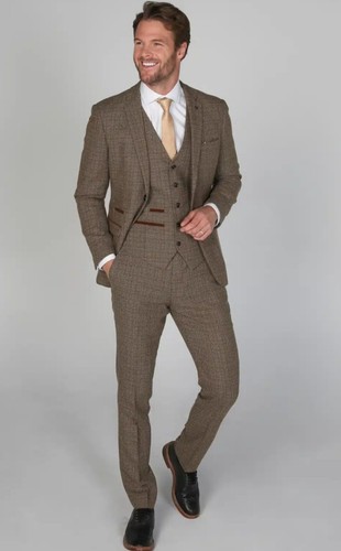 Tweed 3 Piece Suit - Tweed Wedding Suit Mens Cognac One Chest Pocket Super Slim Fit Jacket Designer Cheap Priced Men'S Slim Fitted Suit - Skinny Fit Suits