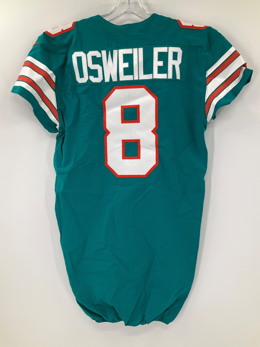 #8 BROCK OSWEILER MIAMI DOLPHINS GAME USED NIKE THROWBACK JERSEY SZ-42  YR-2018