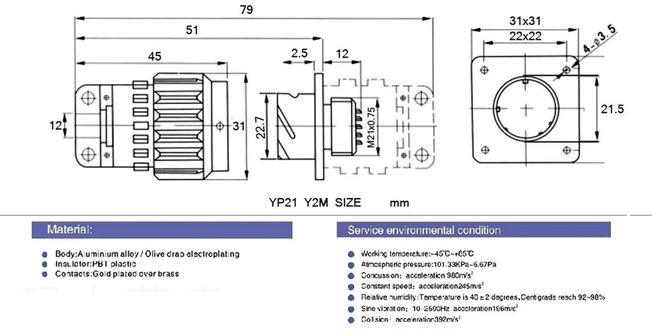 5 pcs Φ21mm 7/8'' Military Gold Plated Plug + Socket 7 pins Connector 500V 10A - Image 2 of 4