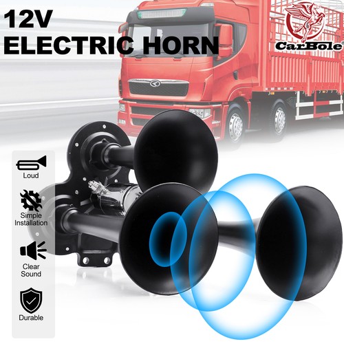 NEW HORNS Train Air Horn 3 Trumpets Black for Truck/Car/SUV Loud Sound 12v/24V - Picture 2 of 11