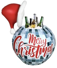 Merry Christmas Inflatable Cooler Disco Ball Santa Hat 23”x21”