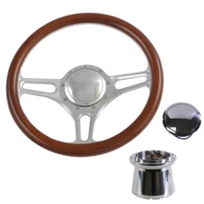 CJ Classic Trucks Steering Wheel Kit 14" 9-Bolt 3-Spoke Half Wrapped Walnut F...