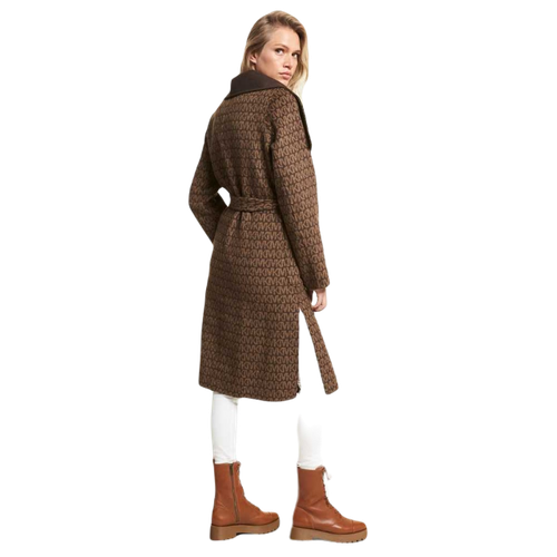 Michael Kors Wool Blend Logo Jacquard Wrap Belted Coat Chocolate/Black $425 Nwt - Picture 4 of 8
