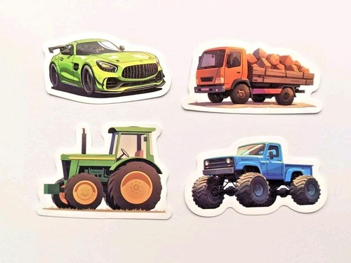 50x Cute Vehicle Stickers For Kids Car Plane Bus Digger Lorry Tractor Waterproof - Picture 2 of 8