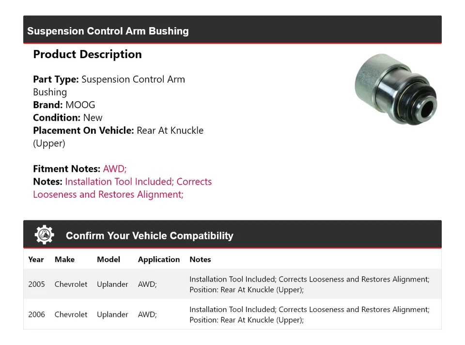 For 2005-2006 Chevrolet Uplander Suspension Control Arm Bushing MOOG - Image 2 of 4