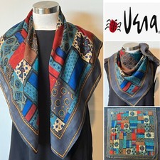 VERA Vintage Fine Wool Teal,Choc.Red,Blue Paisley, Multi-Print SCARF 86cmx 86cm