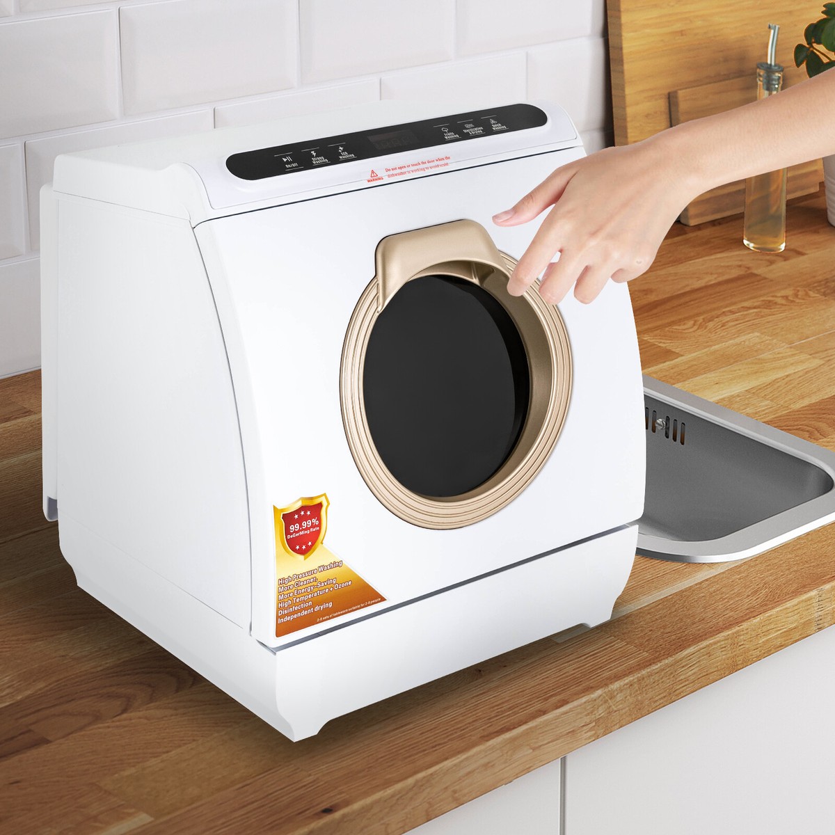 Portable Air-Dry Dishwasher W/ 7L Built-in Water Tank 360° Dual