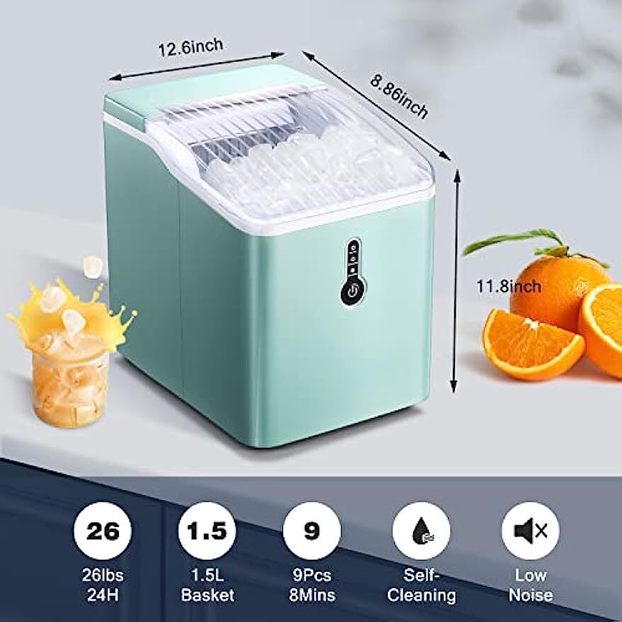 26Lbs/24Hrs Ice Maker with Self-Cleaning Ice Scoop Countertop Portable Ice Maker