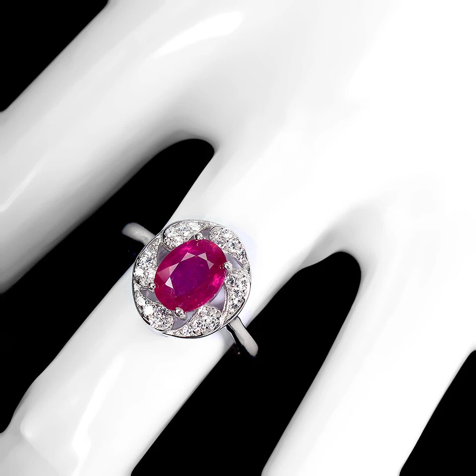 925 Sterling Silver Ring Oval Ruby 8x6mm Simulated Cz Gemstone Jewelry Size 6 - Image 3 of 4