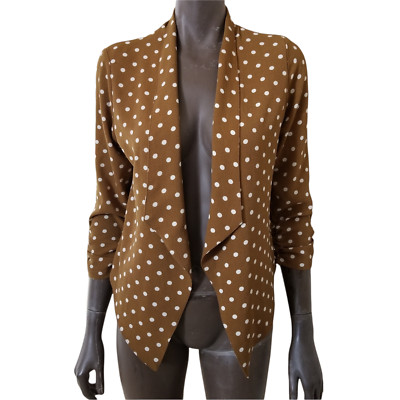 Active USA Drape Front Blazer Women Brown White Polka Dot Shirred Sleeve Med