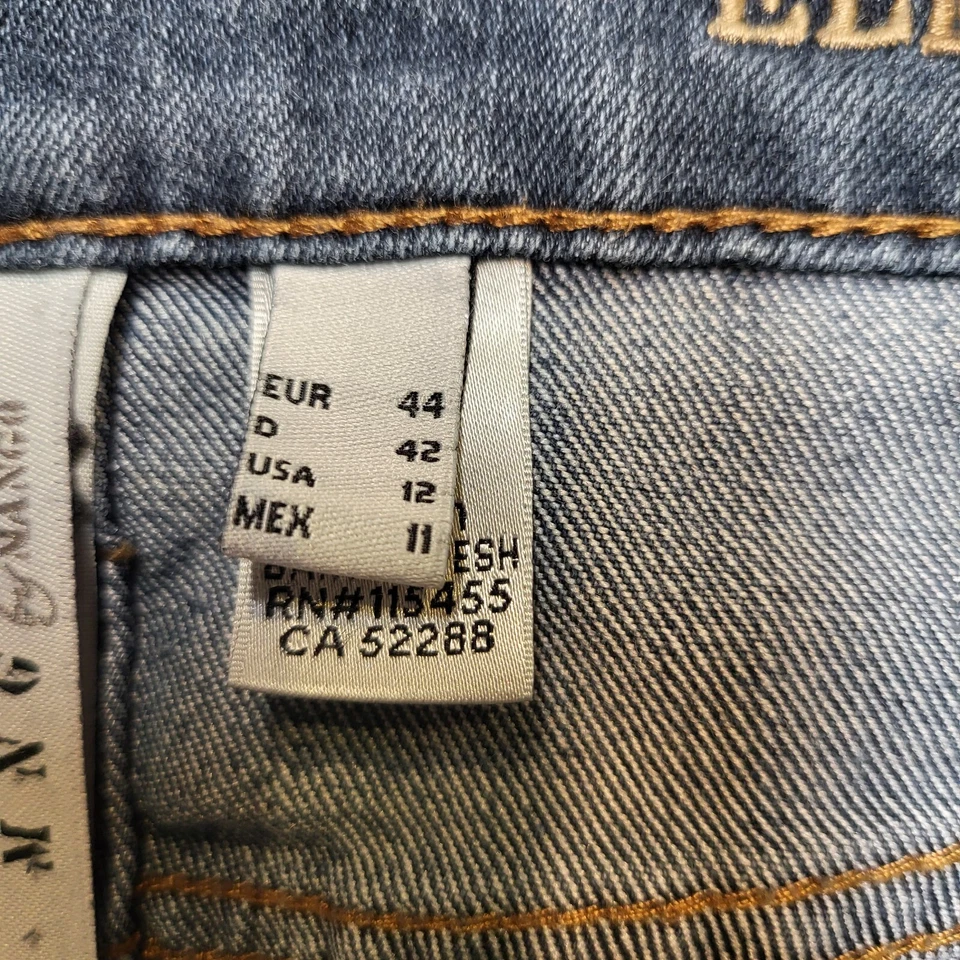 MNG By Mango Jeans Womens 12 Blue Ella Slim Straight Distressed Stretch Denim - Image 4 of 4