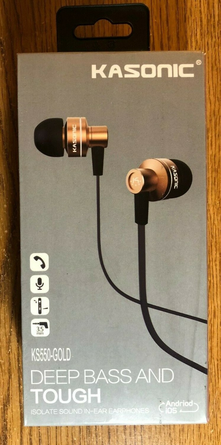 KASONIC METAL ISOLATE SOUND IN-EAR EARPHONES GOLD ANDROID and iOS NIB - Sealed