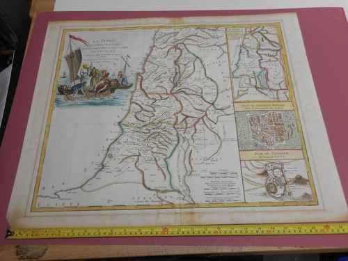 GRANDE CARTE 100% ORIGINALE LA JUDEE JERUSALEM PAR R VAUGONDY C1752 COULEUR MAIN  - Photo 1/3