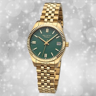 Regent Damenuhr Edelstahl-Armbanduhr Analog Metallarmband gold URBA878