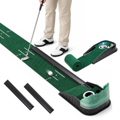 Indoor Golf Putting Mat w/ Auto Ball Return Wrinkle-Free Green for Home Office