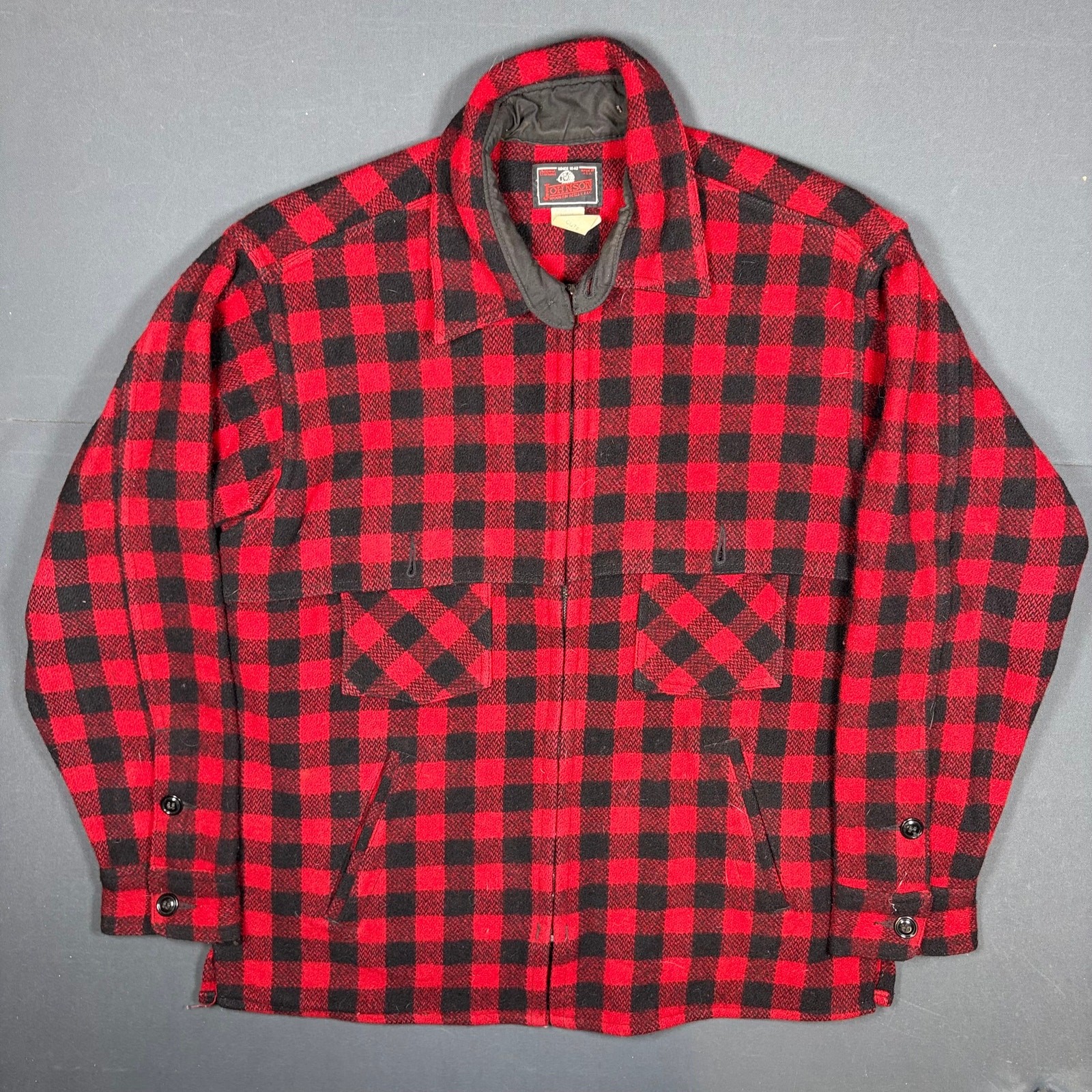 Vintage Johnson Woolen Mills Buffalo Plaid Jac-Shirt Mens Large Red Black Jacket
