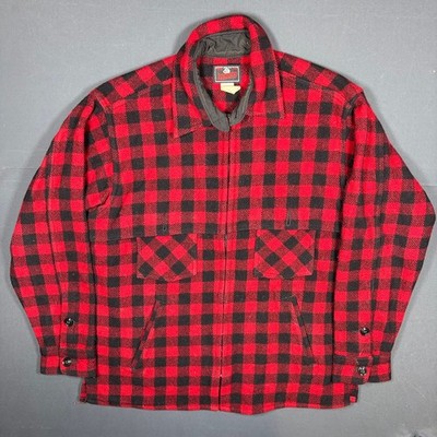 Vintage Johnson Woolen Mills Buffalo Plaid Jac-Shirt Mens Large Red Black Jacket