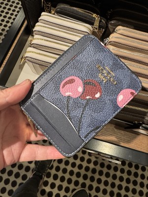 Coach CZ468 Zip Card Case Signature Cherry Mini Wallet Denim Multi