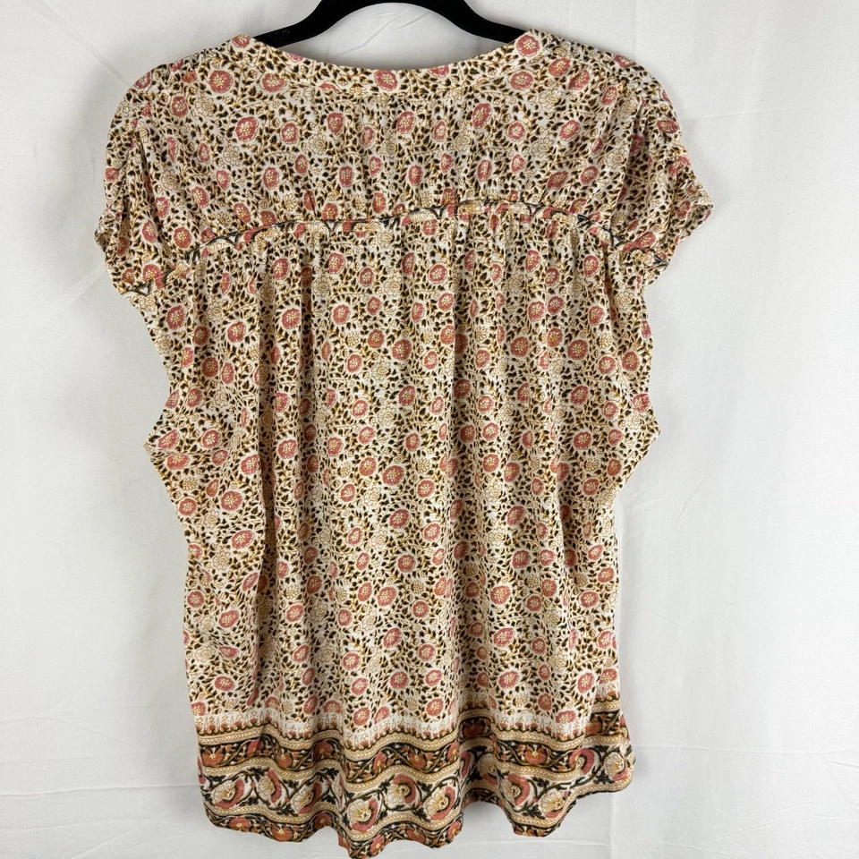 Top Lucky Brand Talla 1X Cuello en V Floral Boho Cottagecore Campesino Mezcla de Algodón Foto 2 de 4