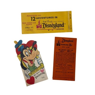 Vintage Disneyland Ticket Cover Parking Pass Goofy Valentine Disney Ephemera