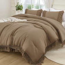 Taupe Comforter Set King, 3 Pieces Boho Tassel Lightweight Soft Bedding Comfo...