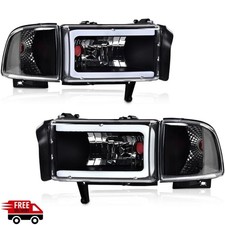 Headlight Assembly for 1994-2002 Dodge Ram 1500 2500 3500 LED Light Strip