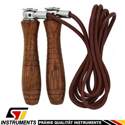 Profi Leder Springseil Holzgriffe Boxen Seilspringen Fitness Speed Rope Jogging
