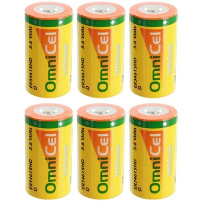 6x OmniCel ER34615HD/S High Drain Lithium Thionyl Chloride Battery