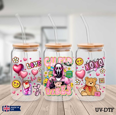 Ghostface Valentinstag UV DTF Aufkleber - 16oz Libbey Dose Glasfolie yn582