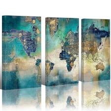 Pogusmavi Canvas Wall Art for Living Room - World Map Wall Decor - Large Wall...