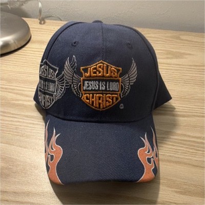 Jesus Is Lord Christ Adjustable Graphic Baseball Cap Navy Religious Hat