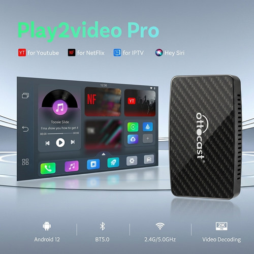Ottocast Play2Video Pro YouTube NetFlix 5 APPs Wireless CarPlay/Android Auto