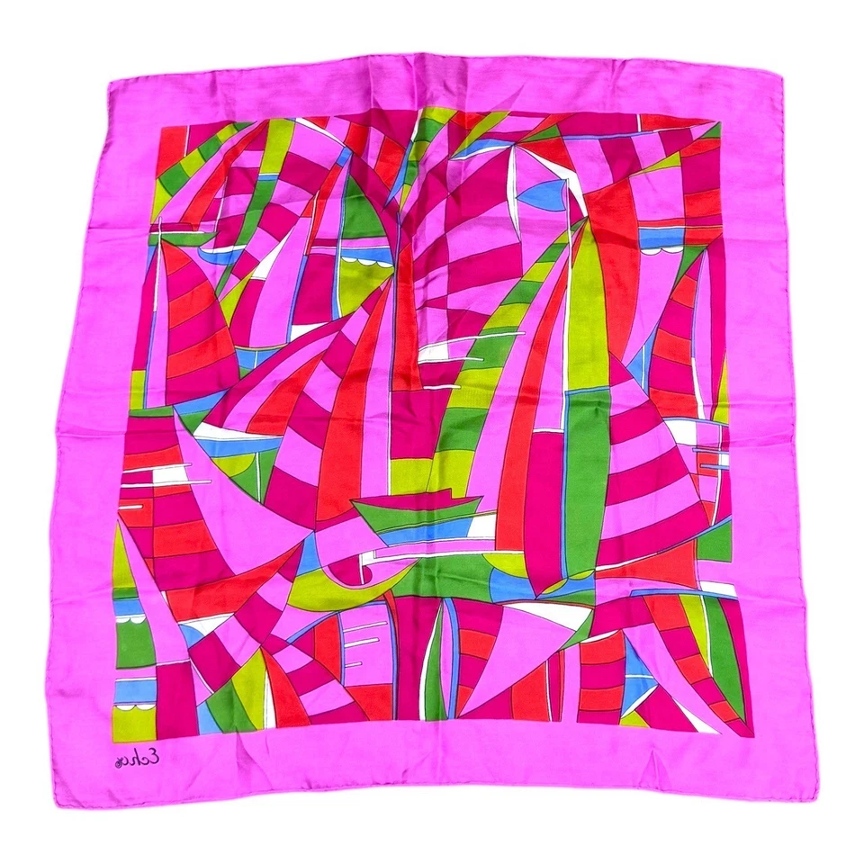 Vibrant Echo Geometric Abstract Silk Square Scarf Accessory Hot Pink Fuschia - Image 4 of 4