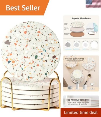 Terrazzo Drink Absorbent Coasters with Holder Set of 6, Ceramic Coaster for D...