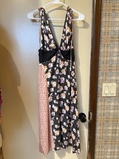 Urban Outfitters Black Floral Maxi Dress V-Neck Sleeveless Zip Petite XS/P