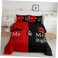Mr Mrs Bedding Set Black Red Creative Comforter Set Love Man King Multi 015