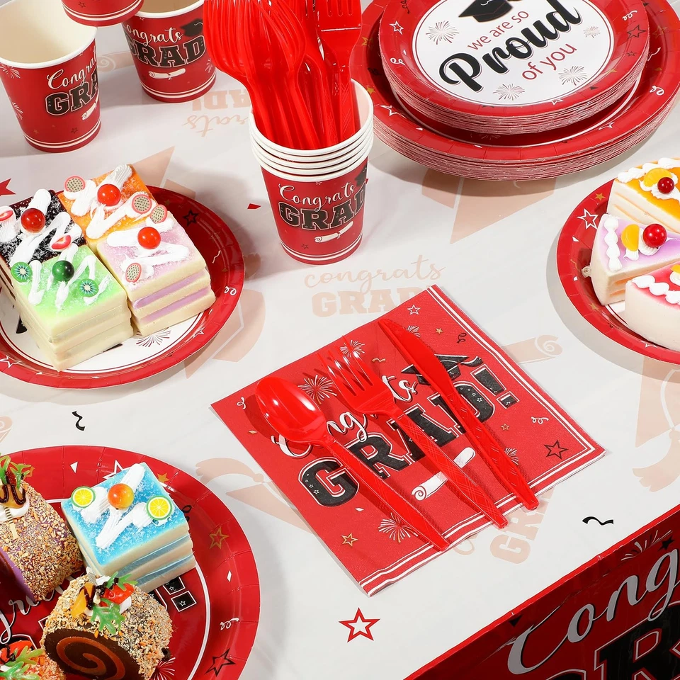 Graduation Party Supplies Decorations Class of 2025, 357 Pcs Red Disposable D... - Image 4 of 4