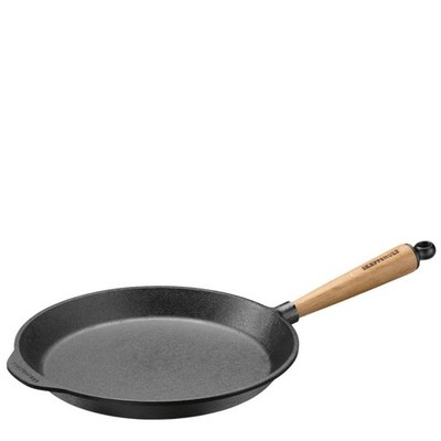Bratpfanne 28 cm aus Gusseisen 0280E, flacher Rand / Griff Eiche von SKEPPSHULT