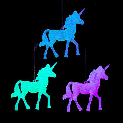 Kurt Adler Luminosity Glow In the Dark Unicorn Ornament Set D4636