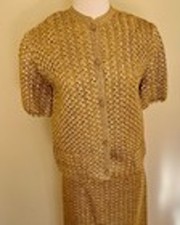 Gold Metallic Suit, Size M. Fully lined. Straight skirt, Waist 30"