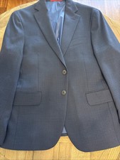 Awearness Kenneth Cole Blazer Mens 40S Blue Check Slim Fit Wool Blend Jacket
