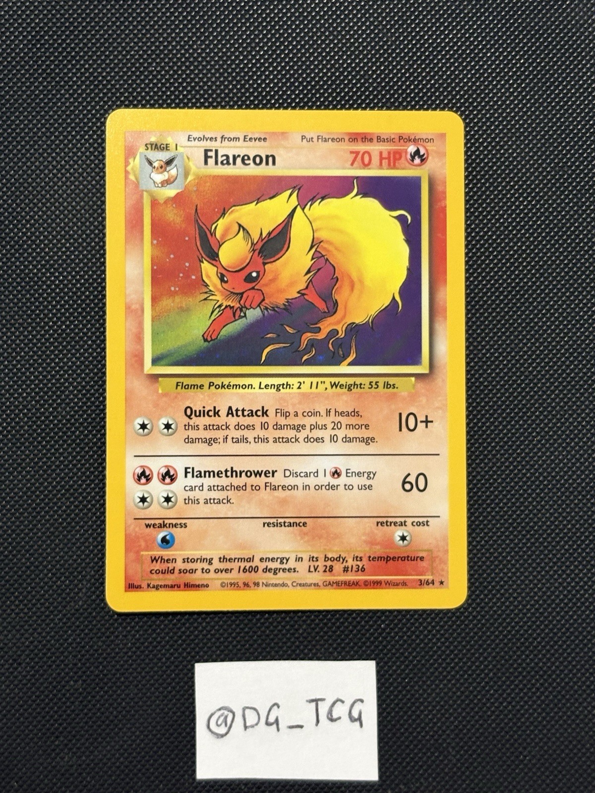 NO SYMBOL ERROR - Pokemon Jungle - Flareon - Holo Rare- 3/64 - FRESH PACKED-MINT