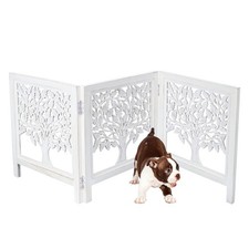 Foldable Wooden Dog Gate 3 Panel 24" Height x 60" Wide Tree Design, Free Stan...