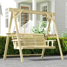 3 Seater Wooden Garden Swing Chair Outdoor Patio Hammock Bench Rustic Adjustable
