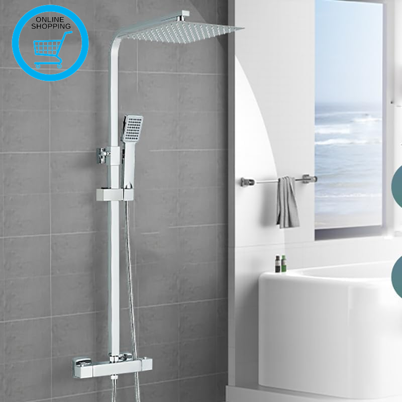 Thermostatic Shower Mixer Set with 9"" Square Rainfall Shower Head with Rainfall