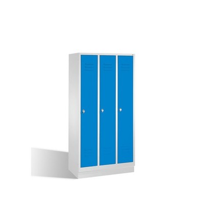 Stahl-Garderobenschrank mit Sockel, 3 x 1 Fach a 300 mm, Spind, Stahlschrank